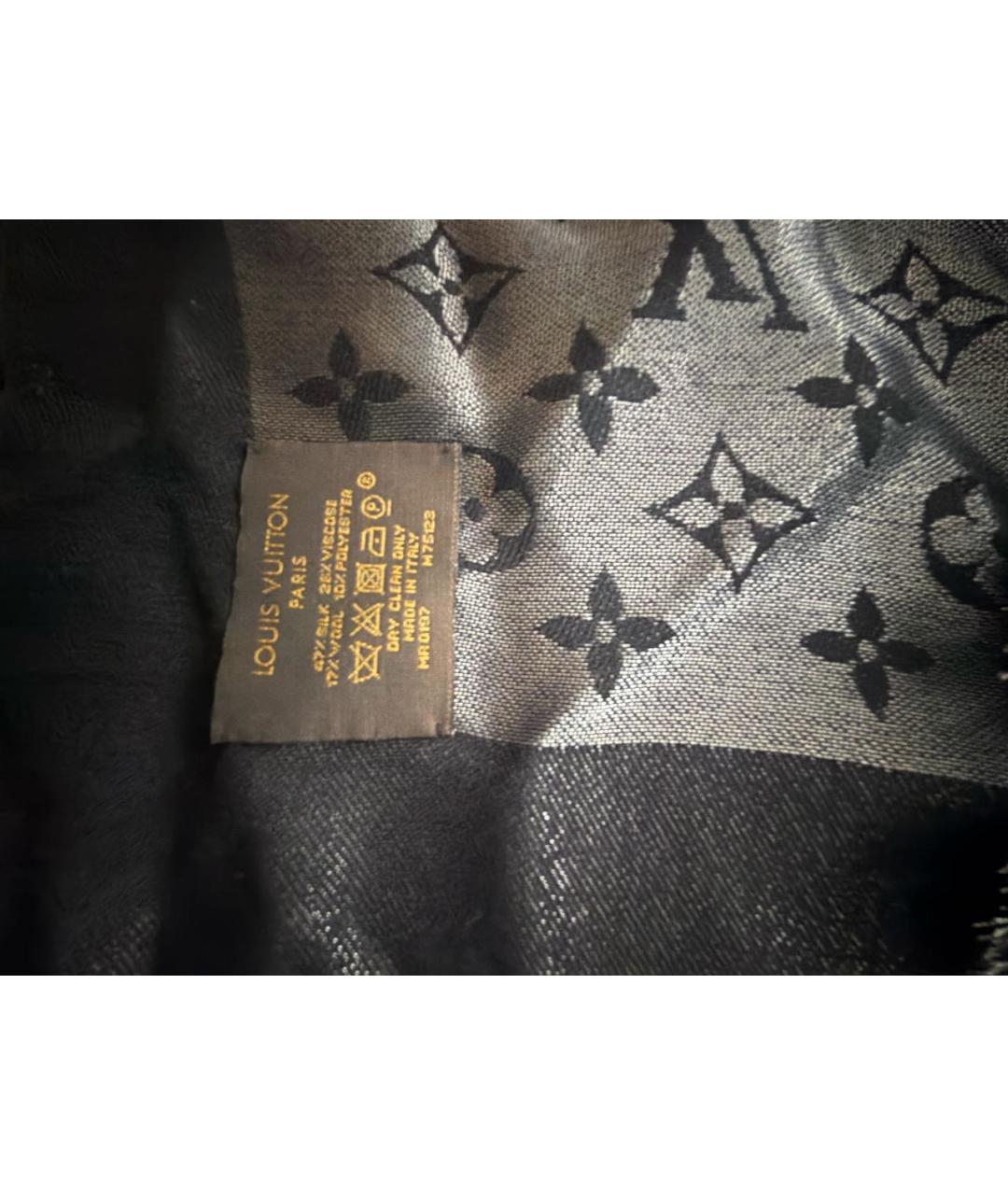 LOUIS VUITTON Черный шелковый шарф, фото 4