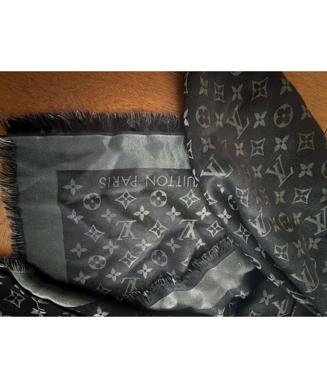 LOUIS VUITTON Черный шелковый шарф, фото 2