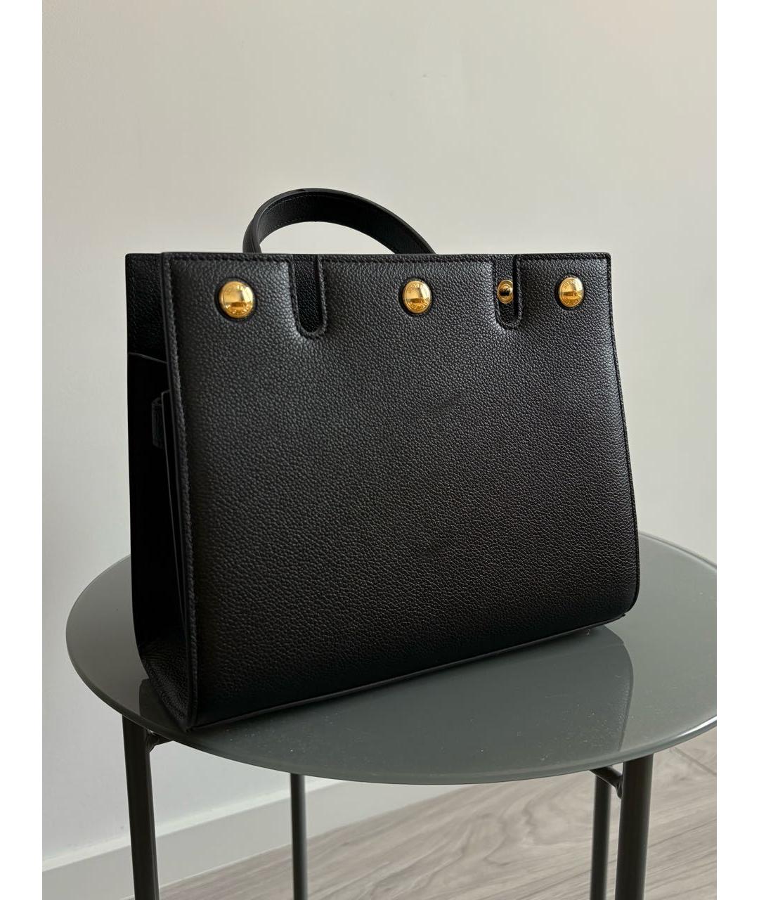 BURBERRY Черная кожаная сумка тоут, фото 3