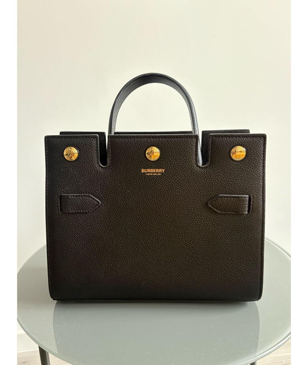 BURBERRY Черная кожаная сумка тоут, фото 9