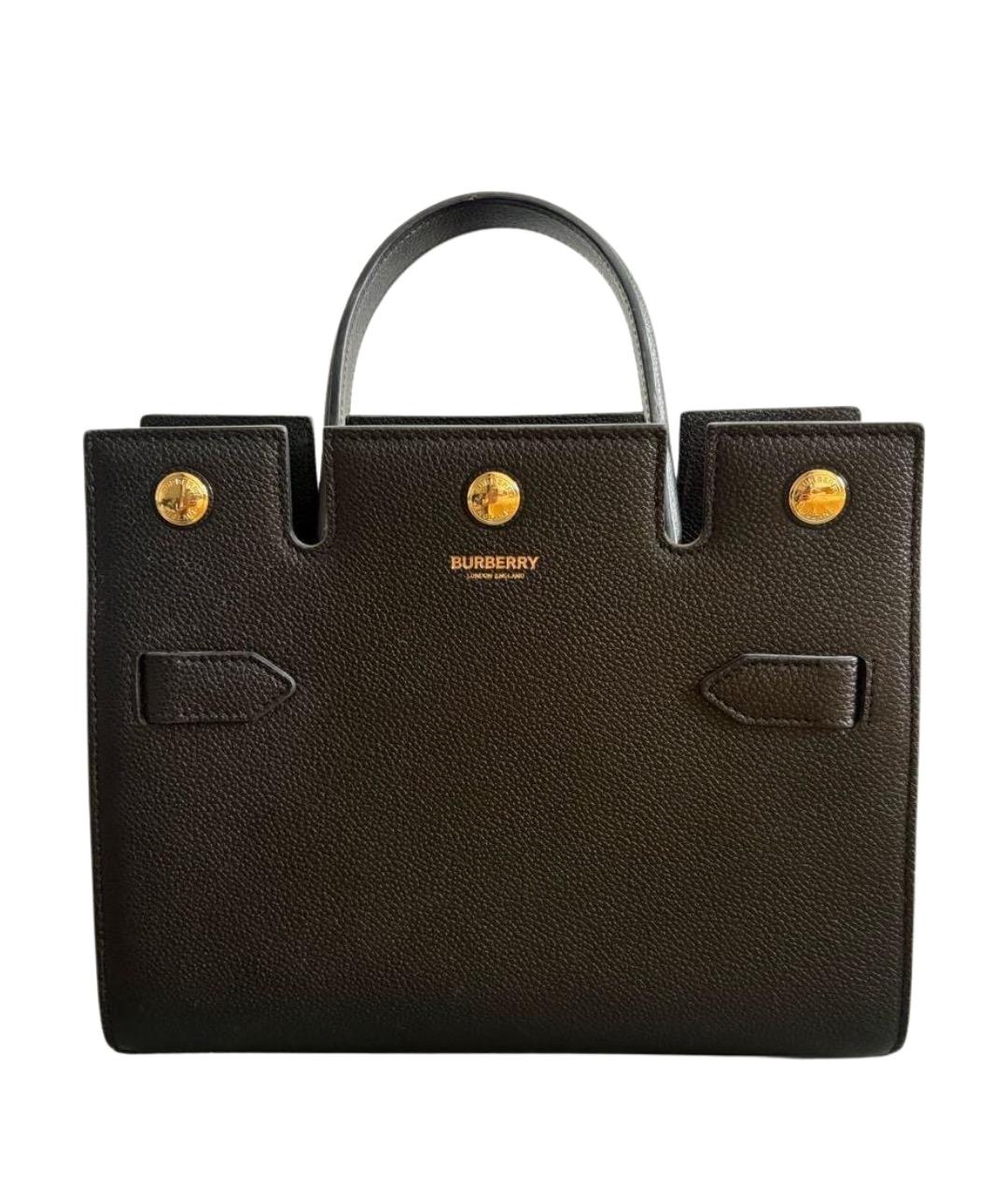 BURBERRY Черная кожаная сумка тоут, фото 1