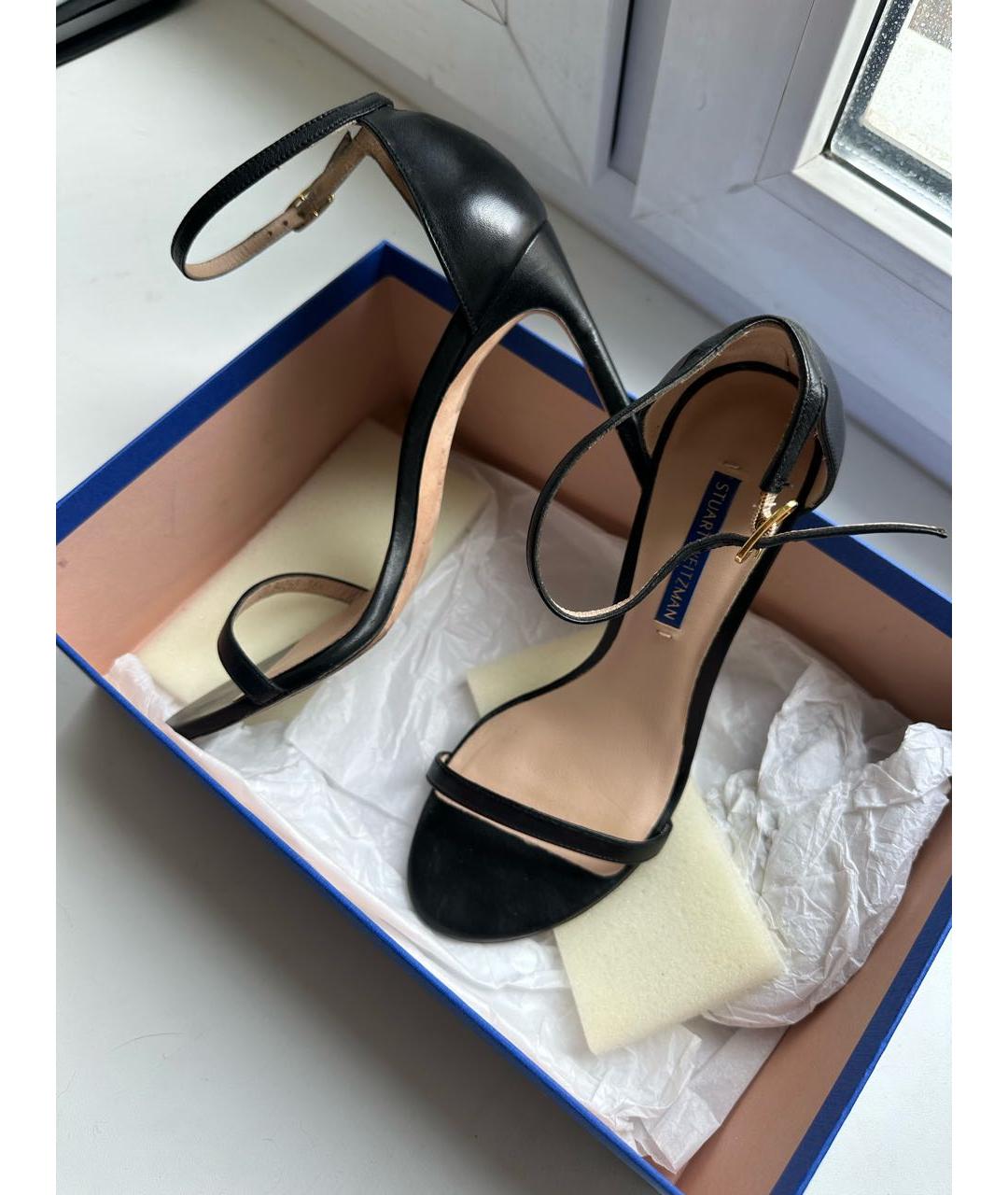 STUART WEITZMAN Черные кожаные босоножки, фото 8