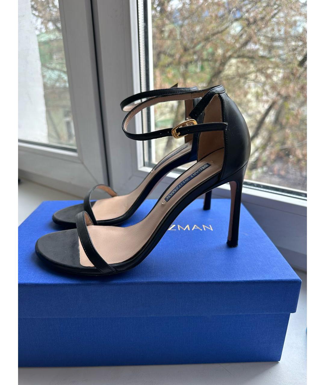 STUART WEITZMAN Черные кожаные босоножки, фото 2