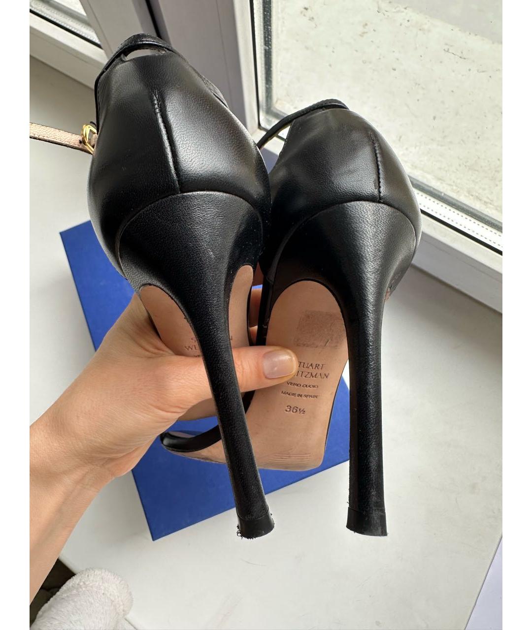 STUART WEITZMAN Черные кожаные босоножки, фото 6