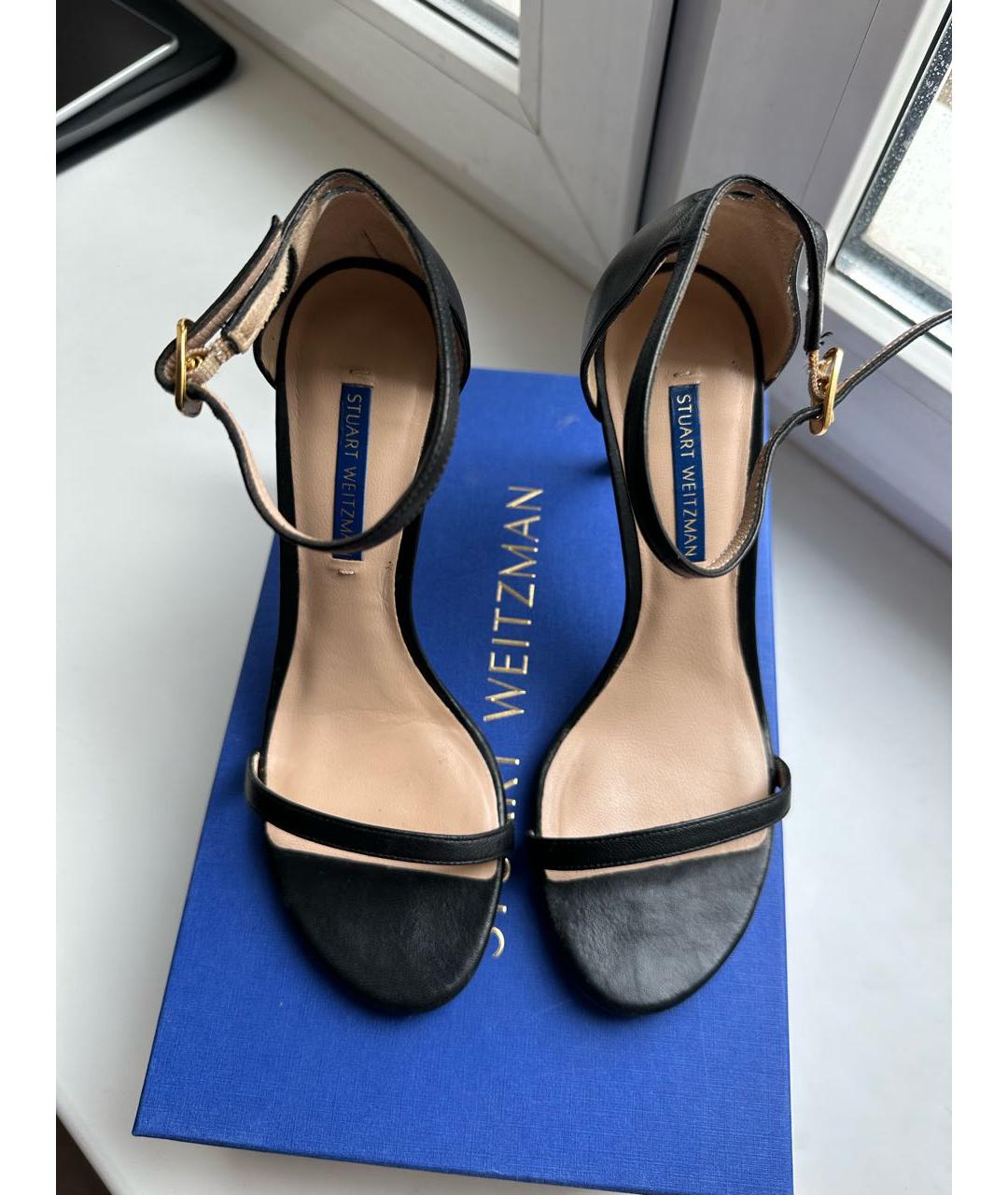 STUART WEITZMAN Черные кожаные босоножки, фото 5