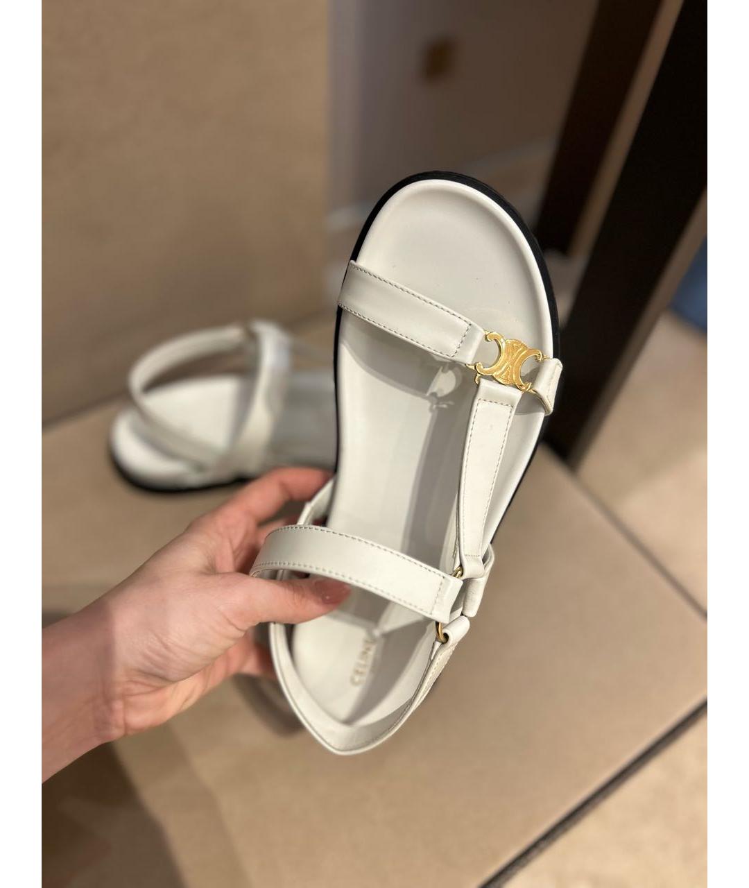 CELINE Белые кожаные сандалии, фото 6