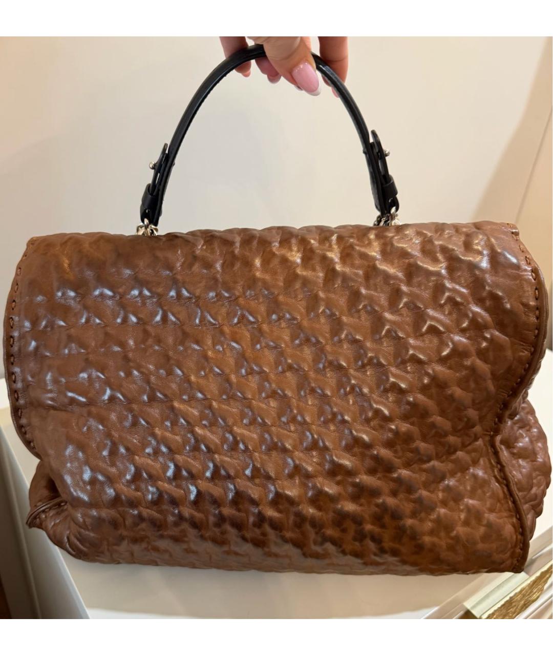ERMANNO SCERVINO Коричневая кожаная сумка с короткими ручками, фото 3