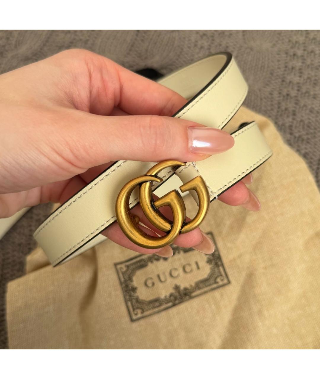 GUCCI Бежевый кожаный ремень, фото 4