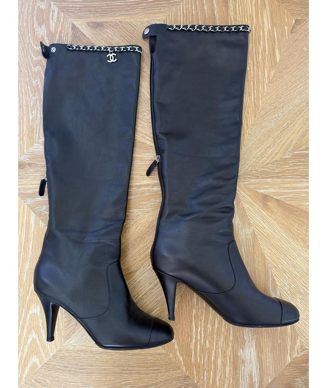 CHANEL Черные кожаные сапоги, фото 5