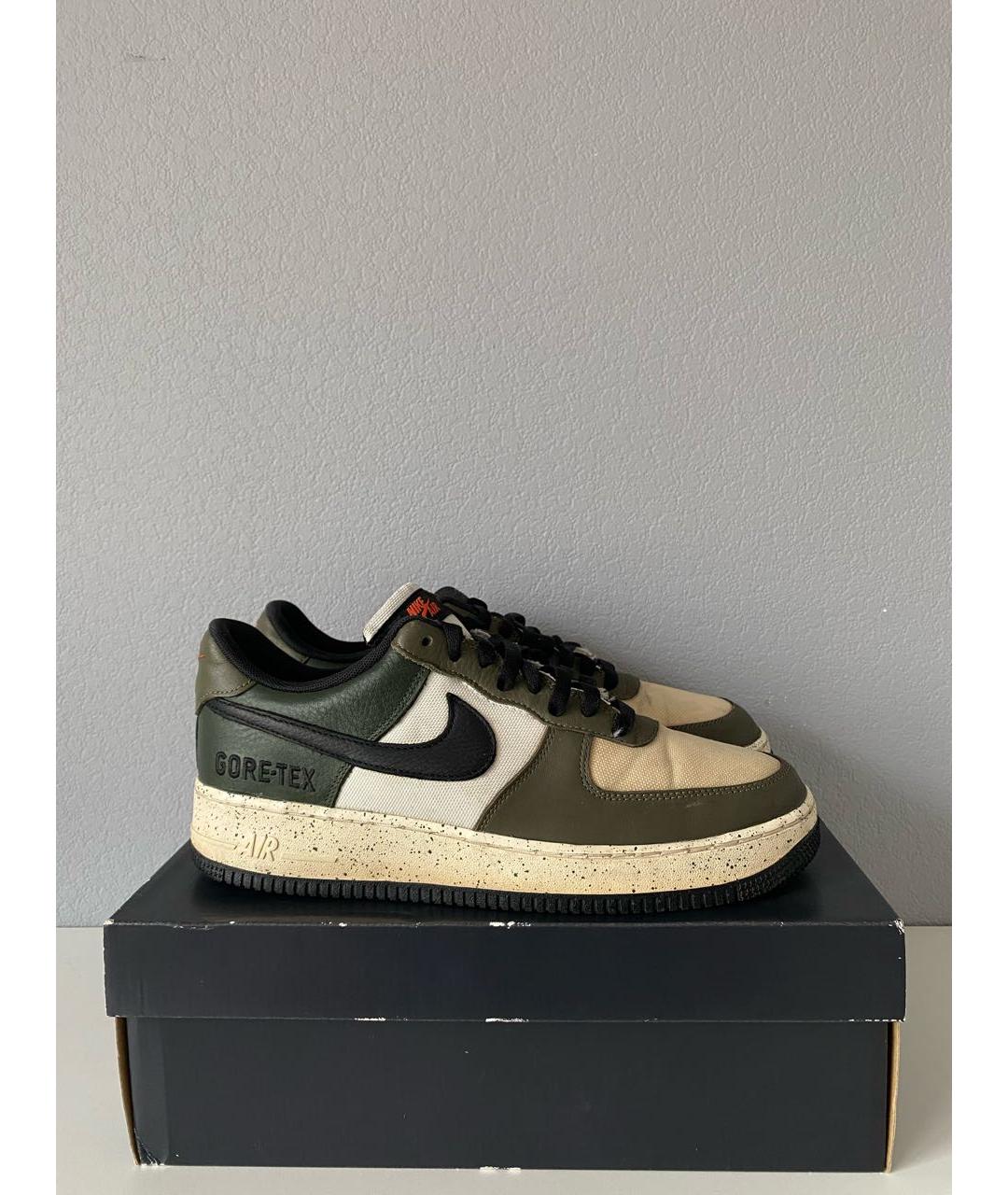 NIKE Хаки кожаные низкие кроссовки / кеды, фото 4