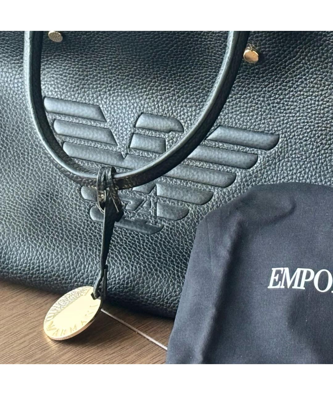 EMPORIO ARMANI Черная кожаная сумка тоут, фото 3