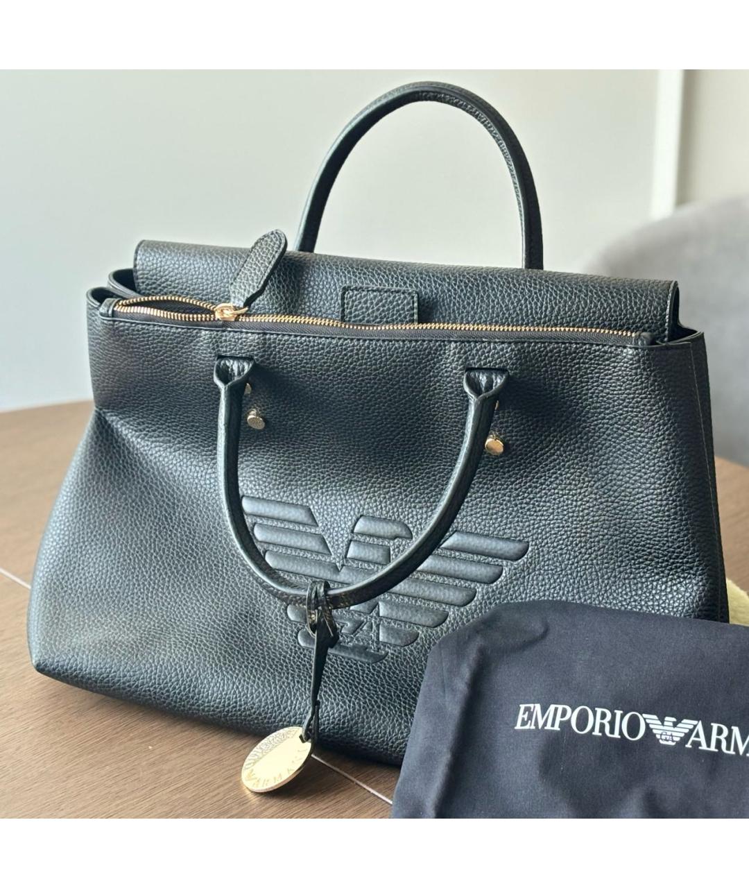 EMPORIO ARMANI Черная кожаная сумка тоут, фото 5