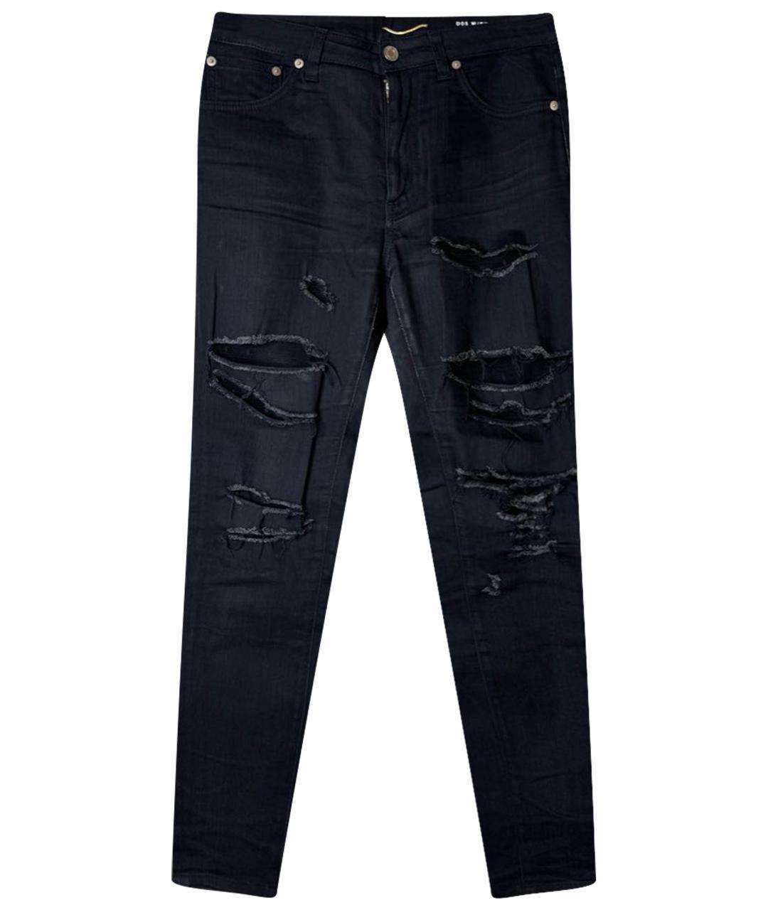 SAINT LAURENT Черные хлопко-эластановые джинсы слим, фото 1
