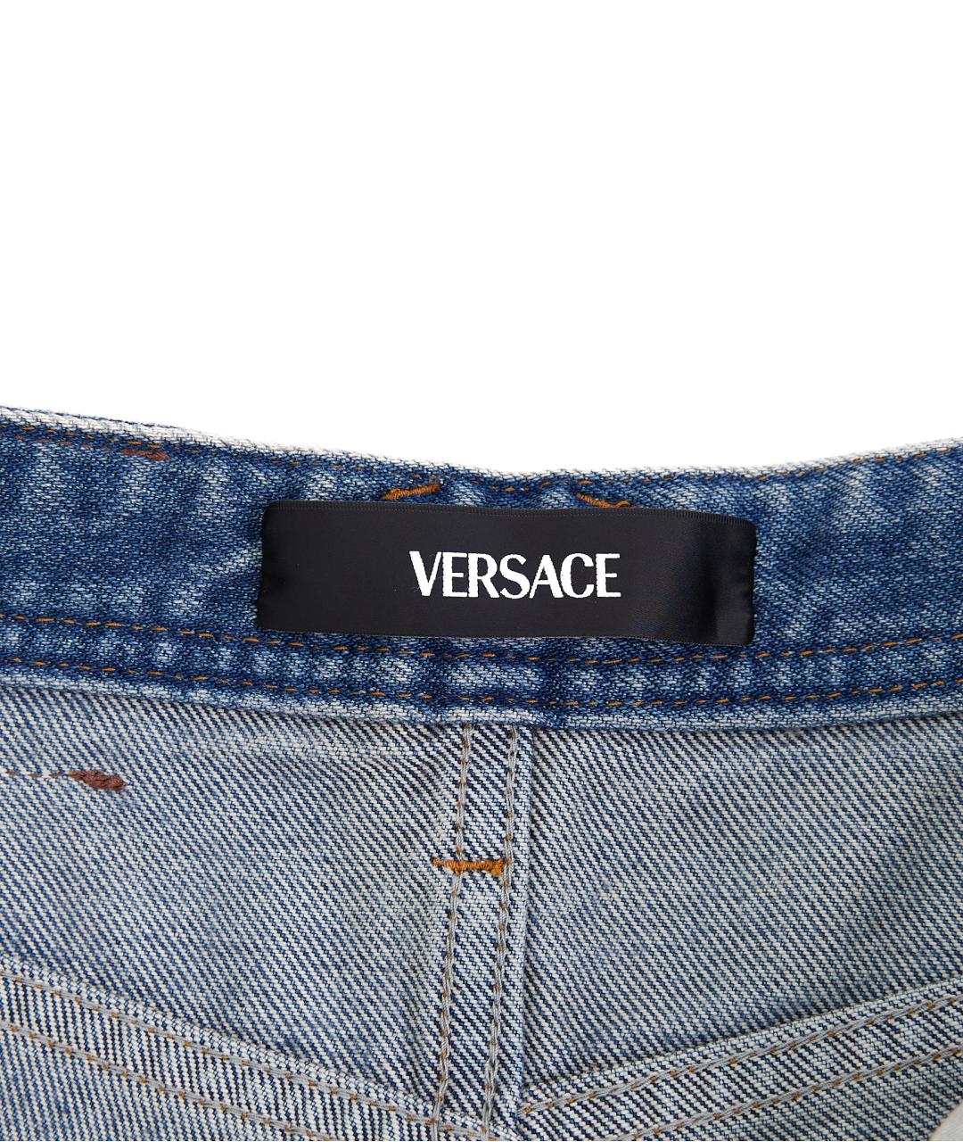 VERSACE Голубые хлопковые прямые джинсы, фото 3