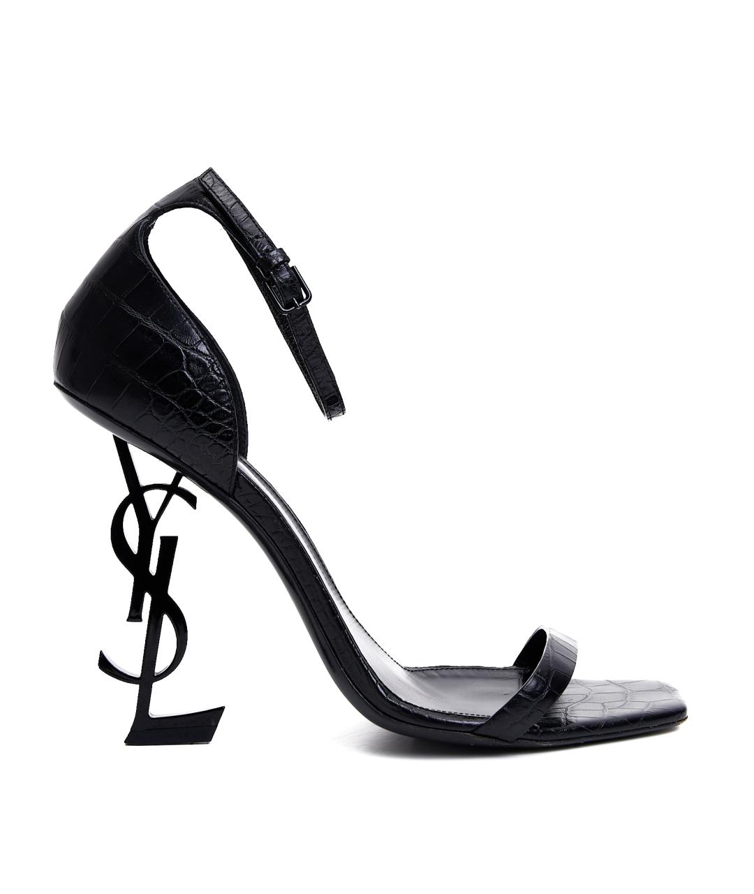 SAINT LAURENT Черные кожаные босоножки, фото 7