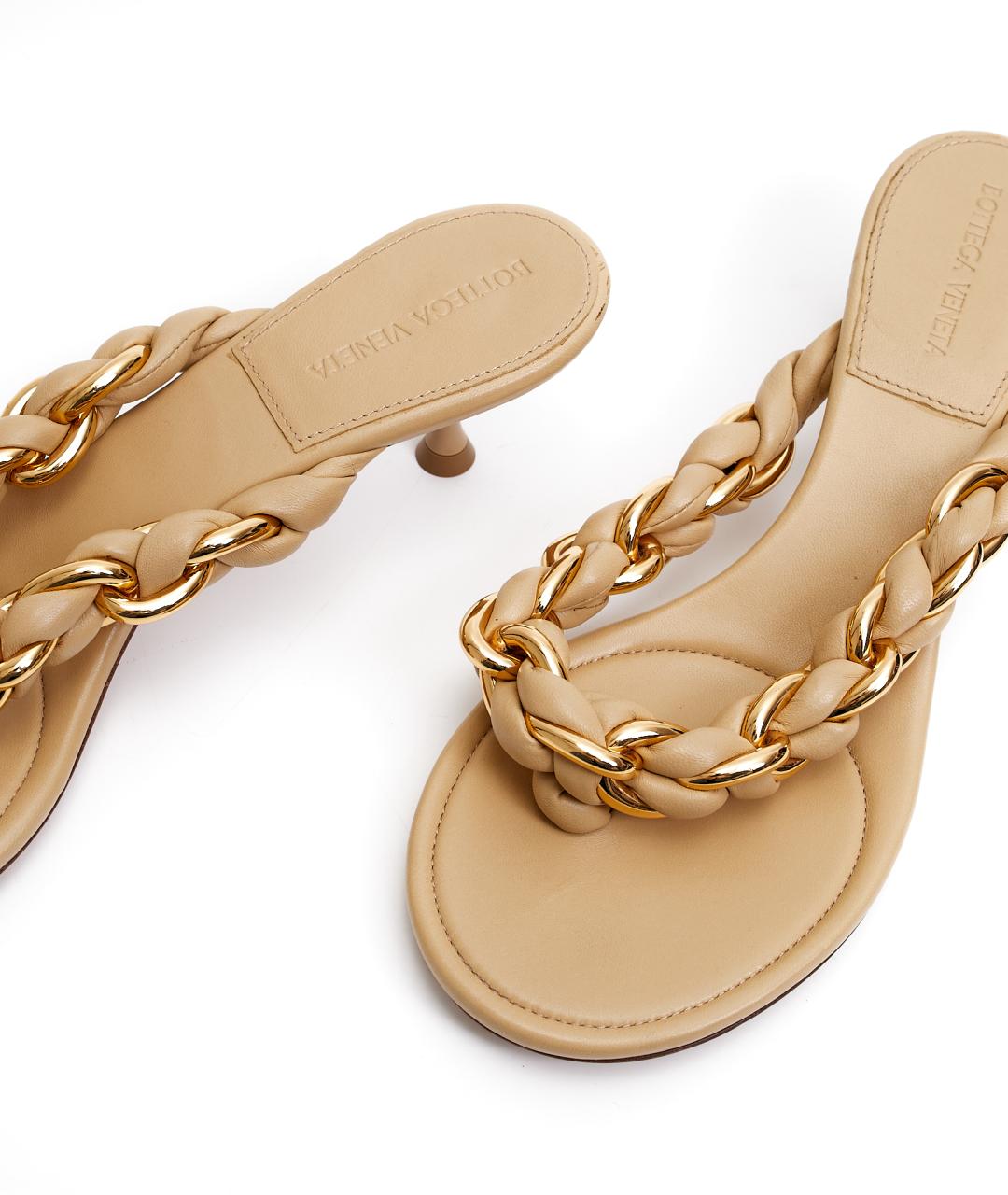 BOTTEGA VENETA Бежевые кожаные босоножки, фото 4