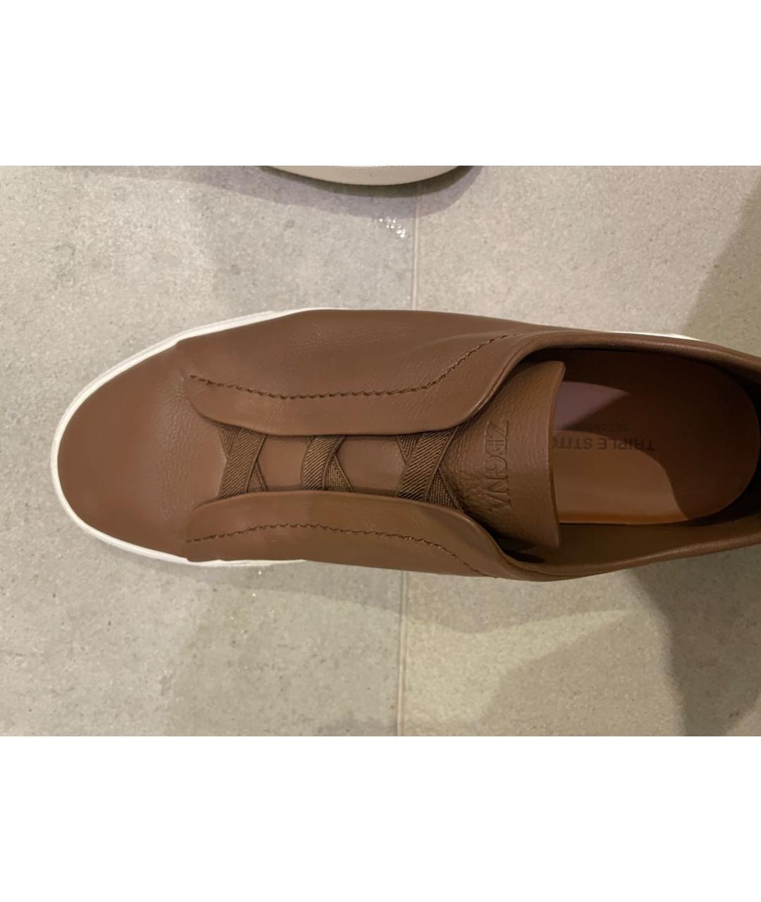 ZEGNA Коричневые кожаные низкие кроссовки / кеды, фото 7