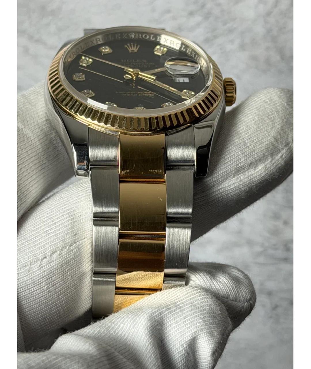 ROLEX Черные часы из желтого золота, фото 5