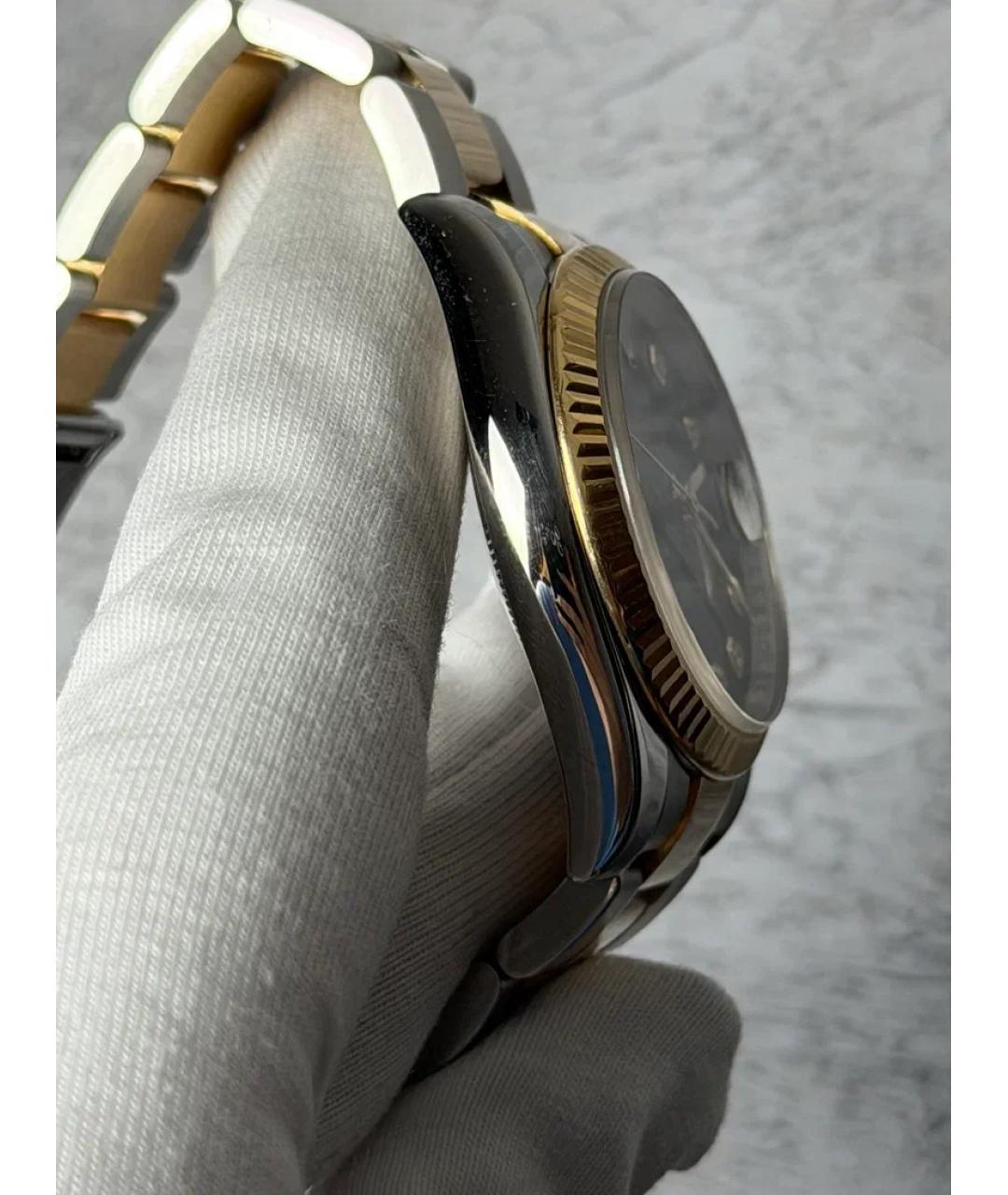 ROLEX Черные часы из желтого золота, фото 4