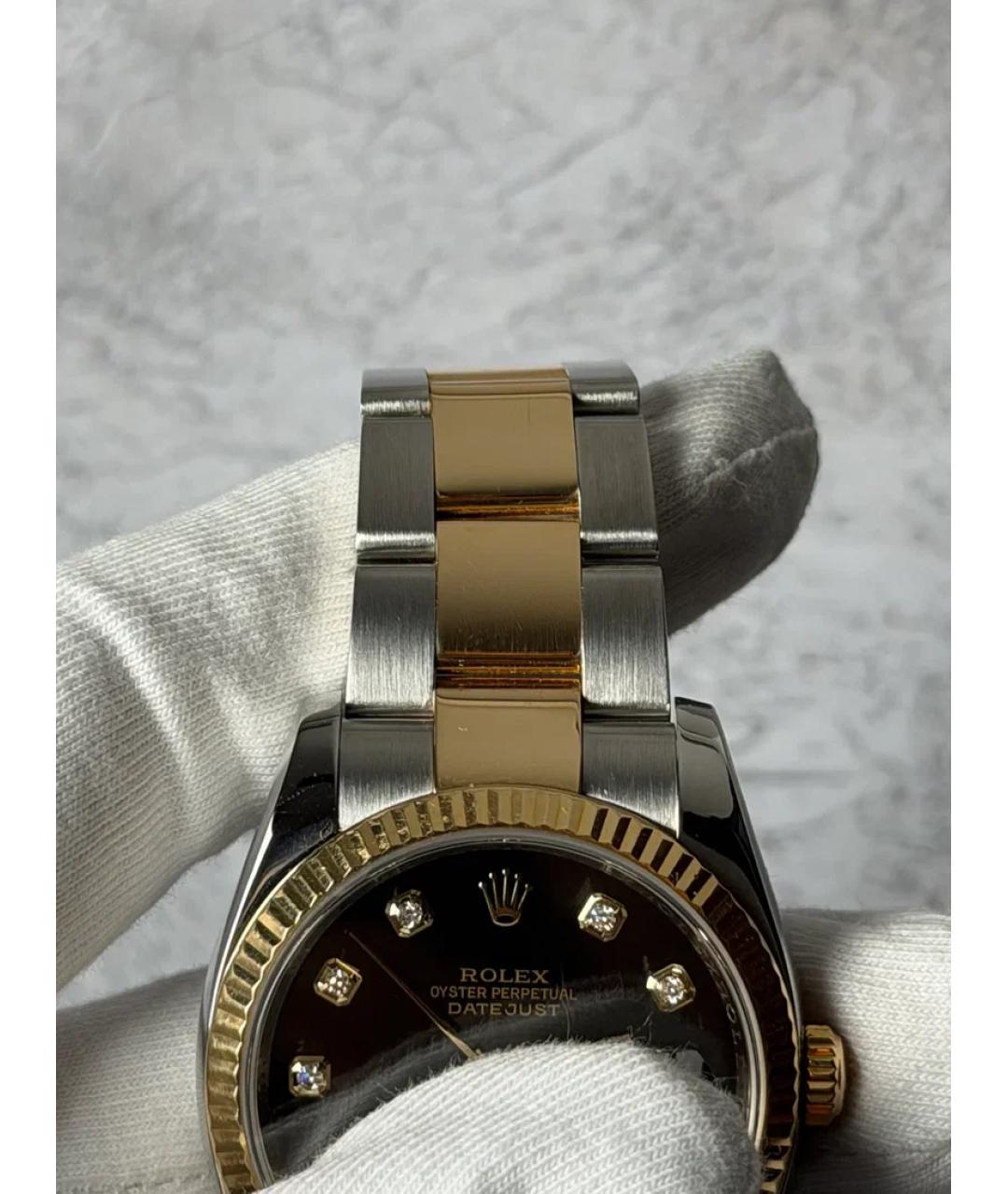ROLEX Черные часы из желтого золота, фото 6
