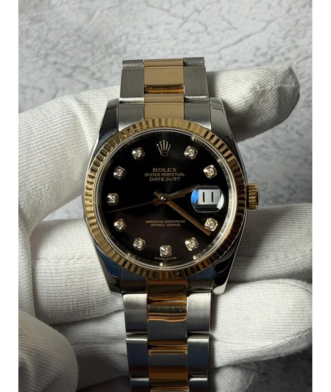 ROLEX Черные часы из желтого золота, фото 2