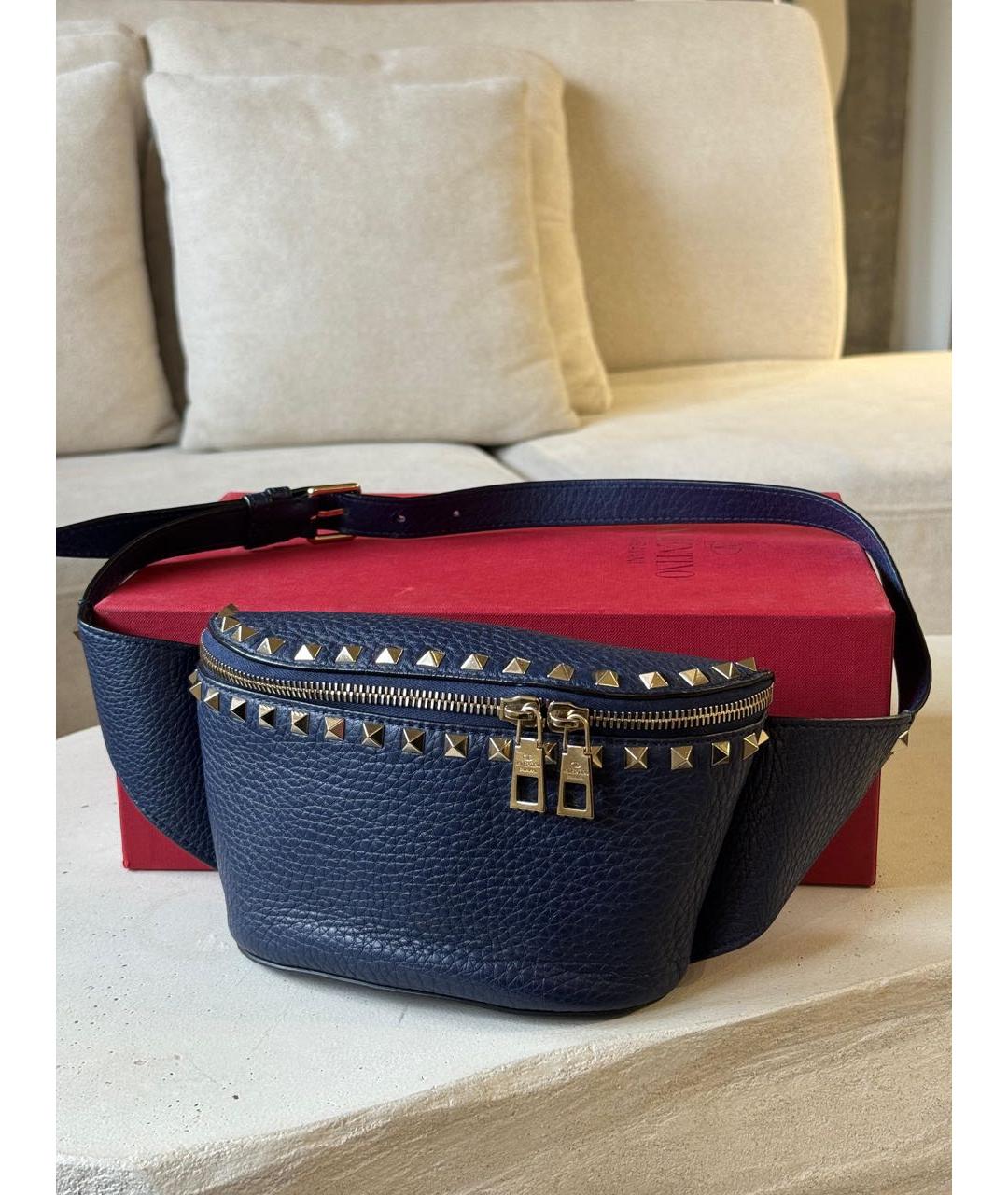 VALENTINO Темно-синяя кожаная поясная сумка, фото 3