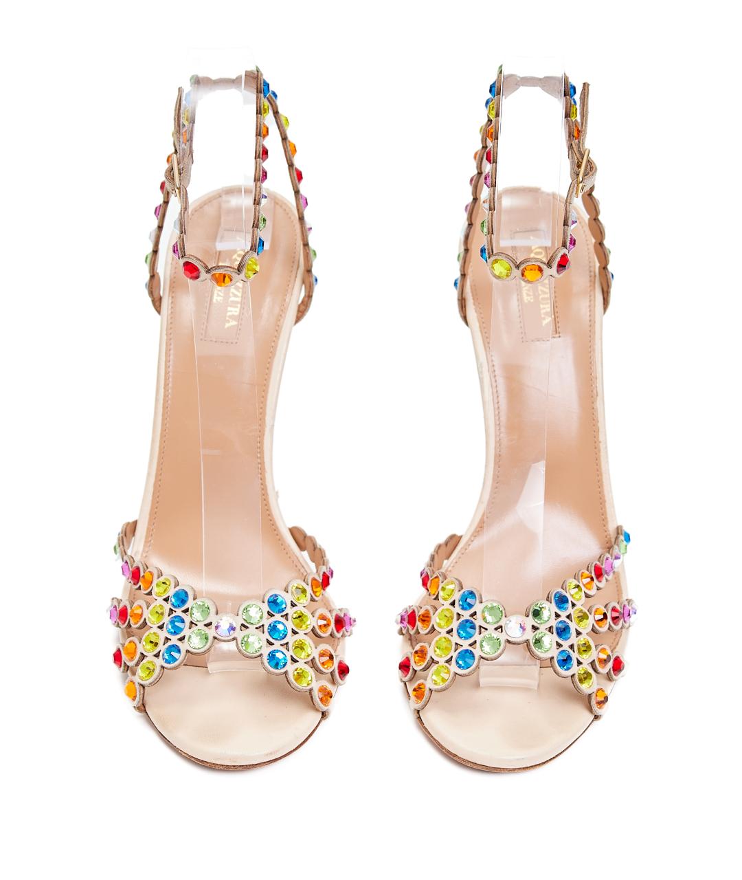 AQUAZZURA Бежевые кожаные босоножки, фото 3