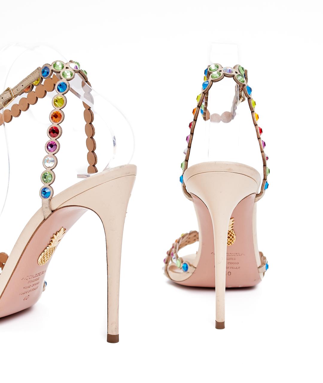 AQUAZZURA Бежевые кожаные босоножки, фото 4