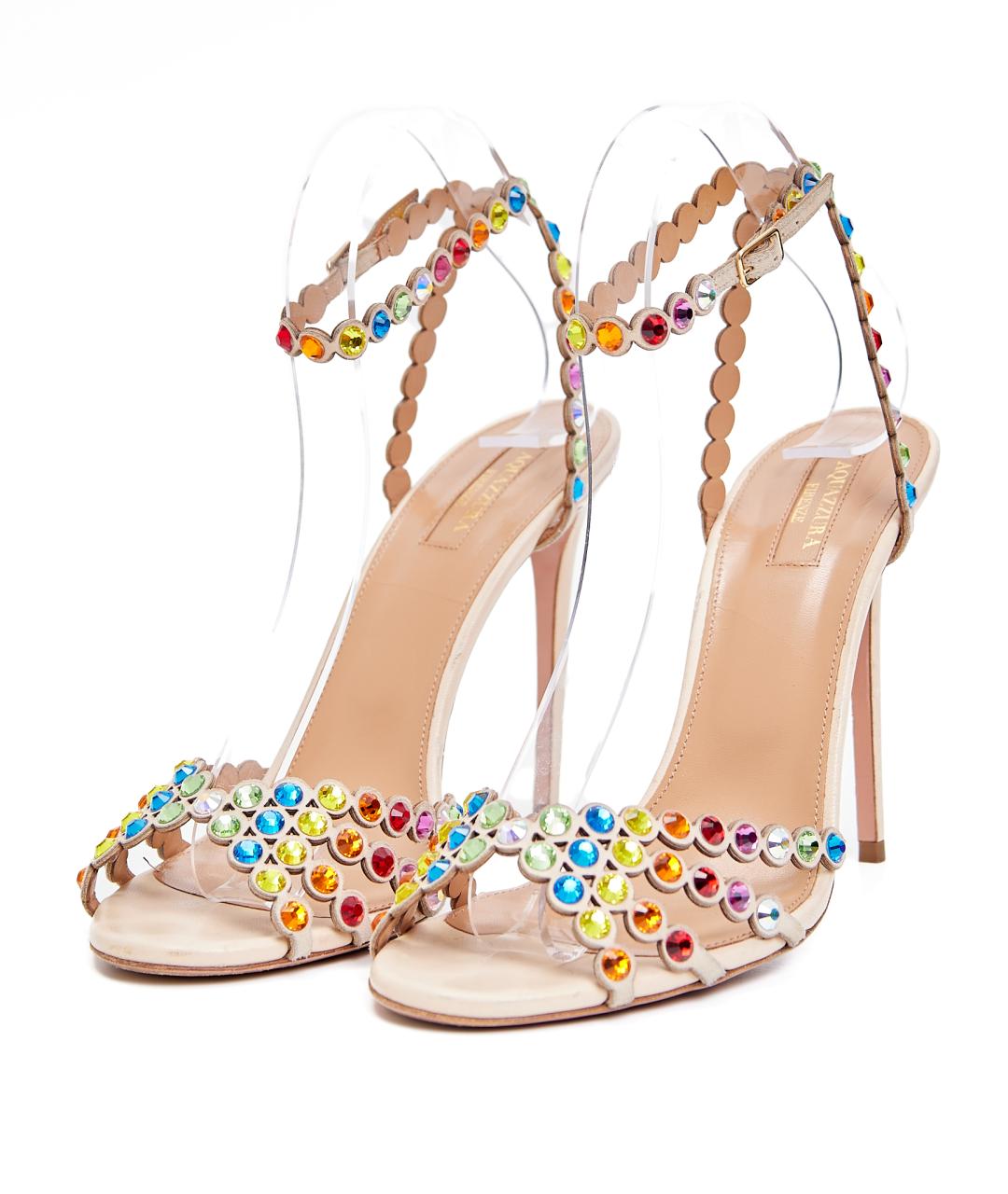 AQUAZZURA Бежевые кожаные босоножки, фото 2