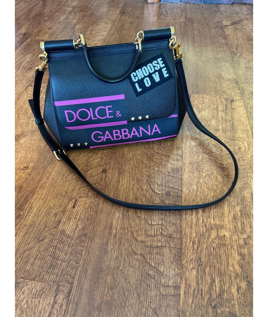 DOLCE&GABBANA Черная кожаная сумка с короткими ручками, фото 5