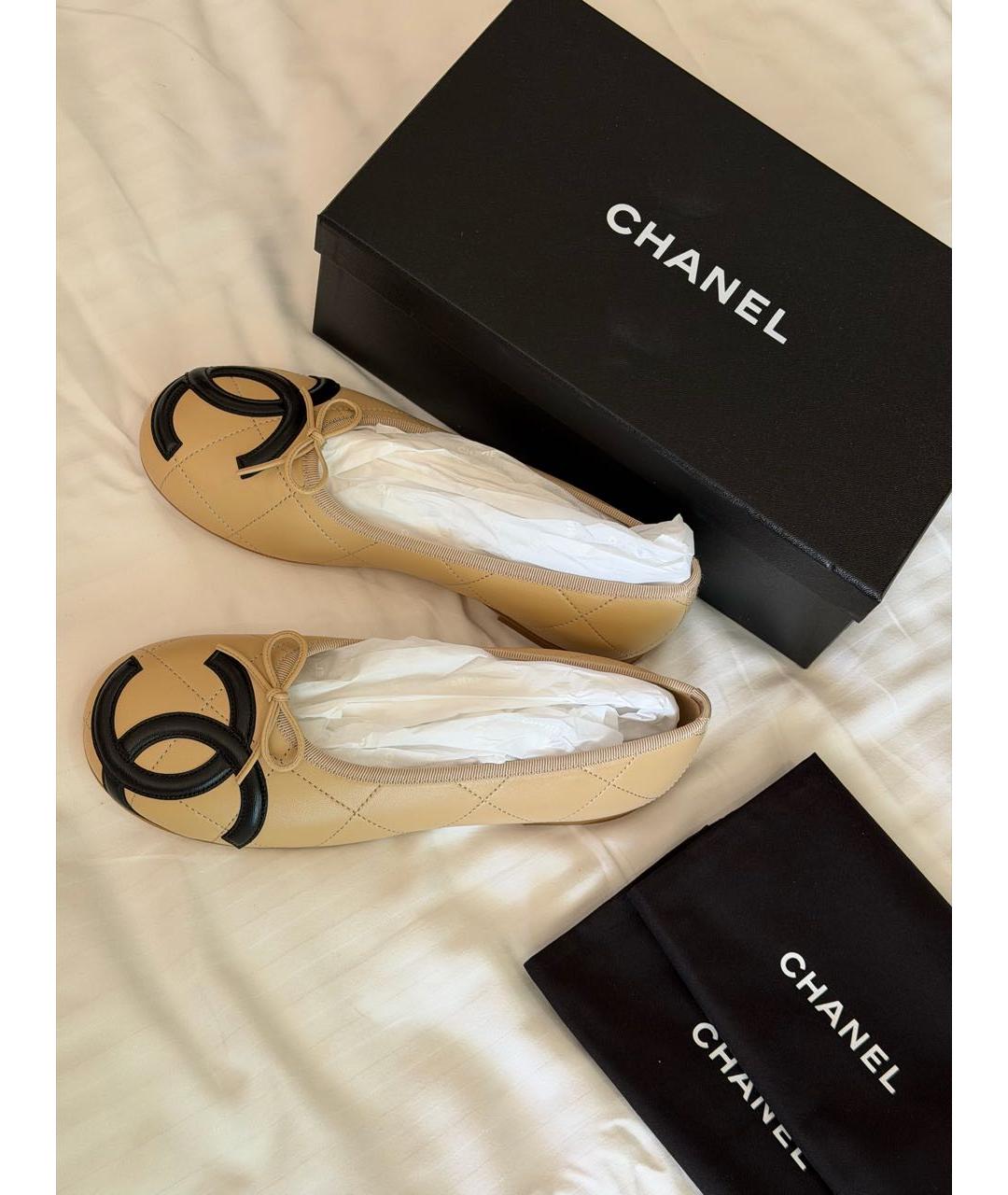 CHANEL Бежевые кожаные балетки, фото 4
