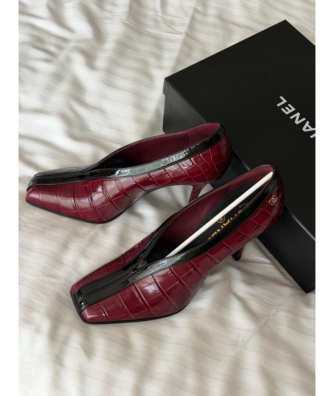 CHANEL Бордовые кожаные туфли, фото 4