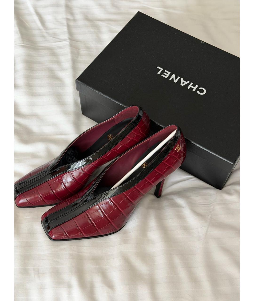 CHANEL Бордовые кожаные туфли, фото 2