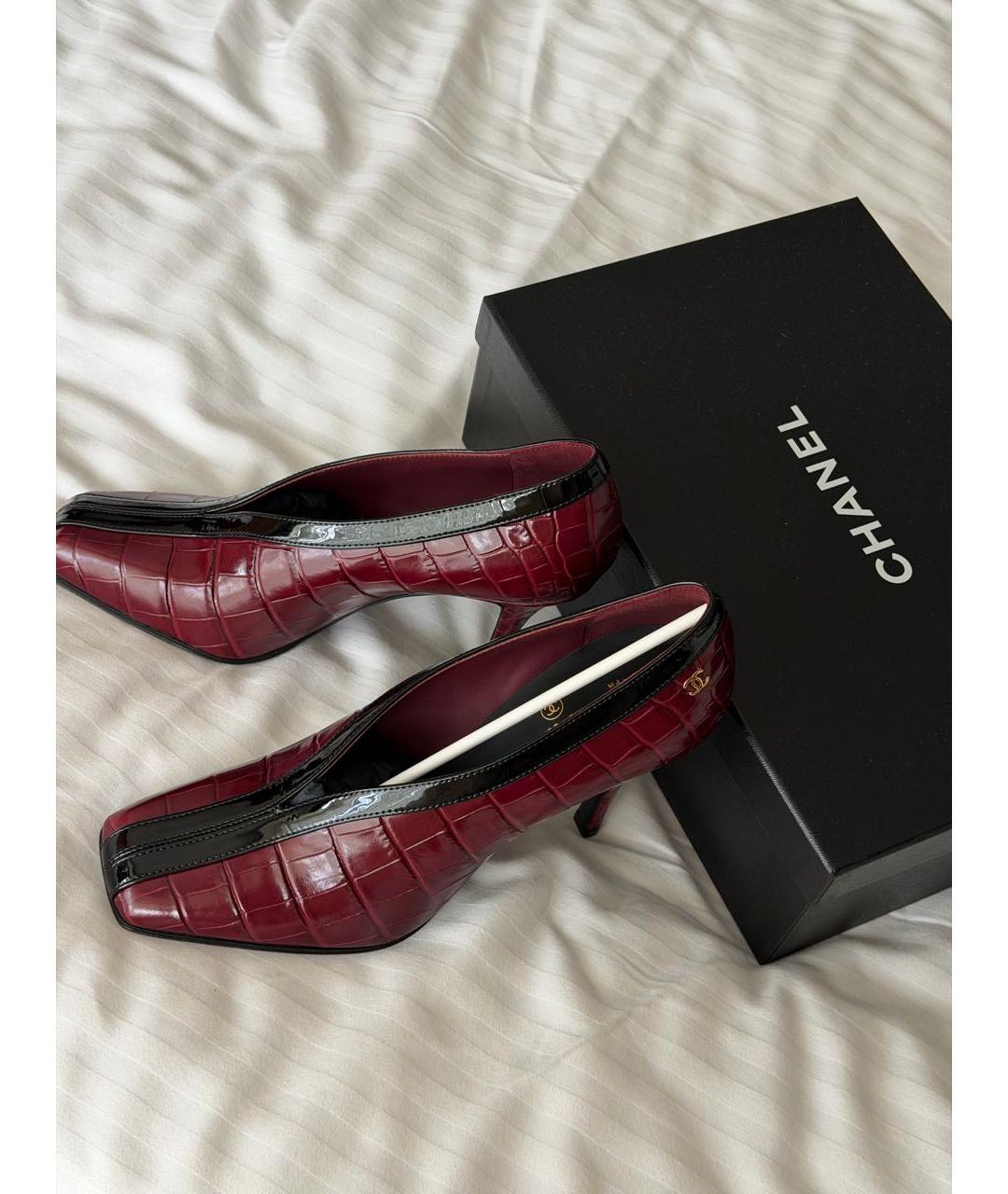 CHANEL Бордовые кожаные туфли, фото 5