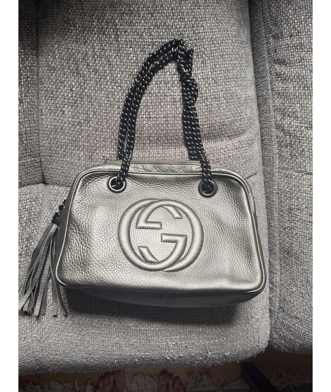 GUCCI Серебряная кожаная сумка через плечо, фото 8