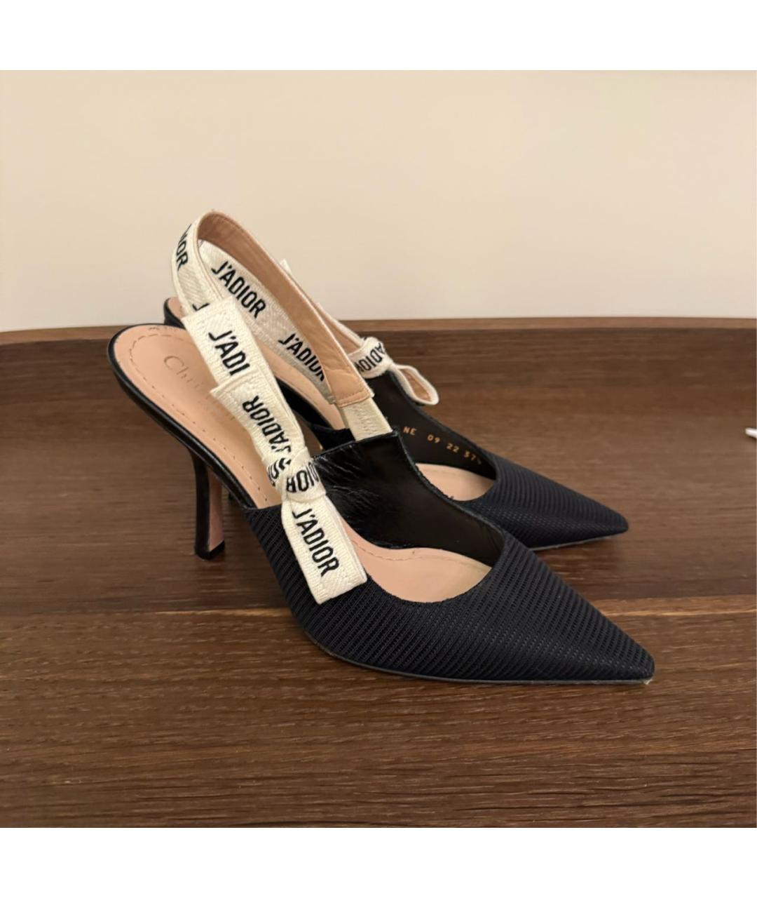 CHRISTIAN DIOR Черные текстильные лодочки на низком каблуке, фото 7