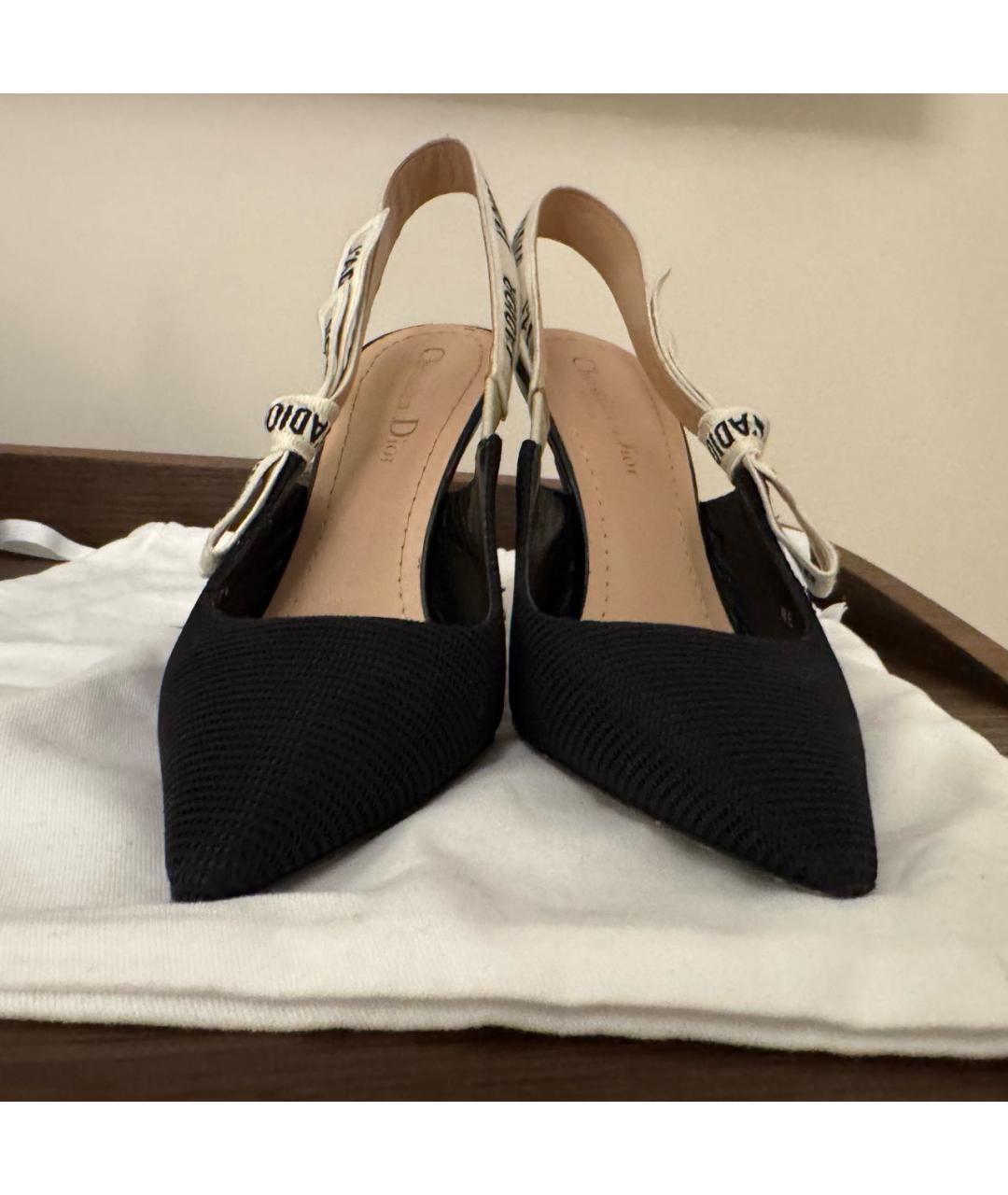 CHRISTIAN DIOR Черные текстильные лодочки на низком каблуке, фото 5