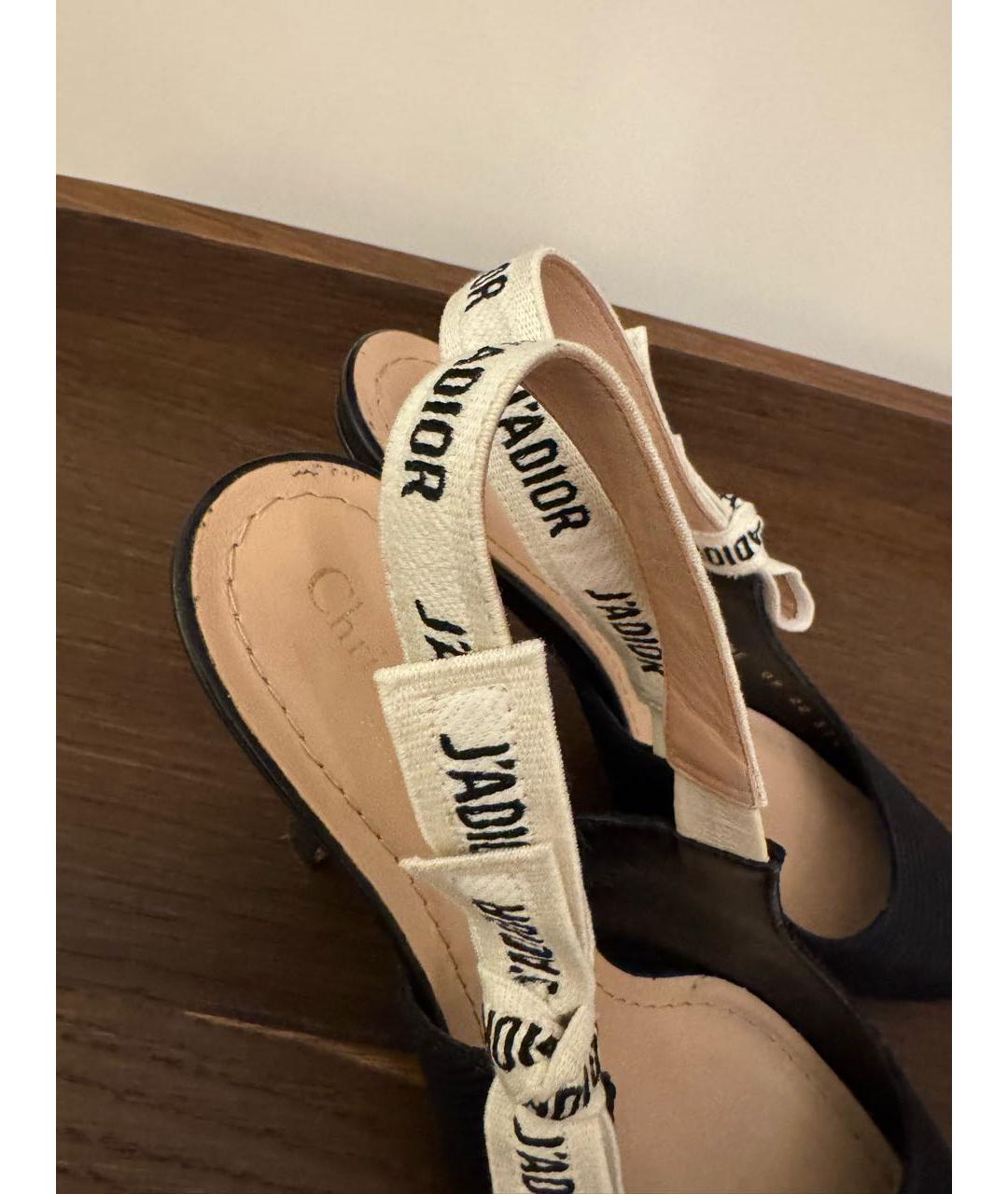 CHRISTIAN DIOR Черные текстильные лодочки на низком каблуке, фото 6