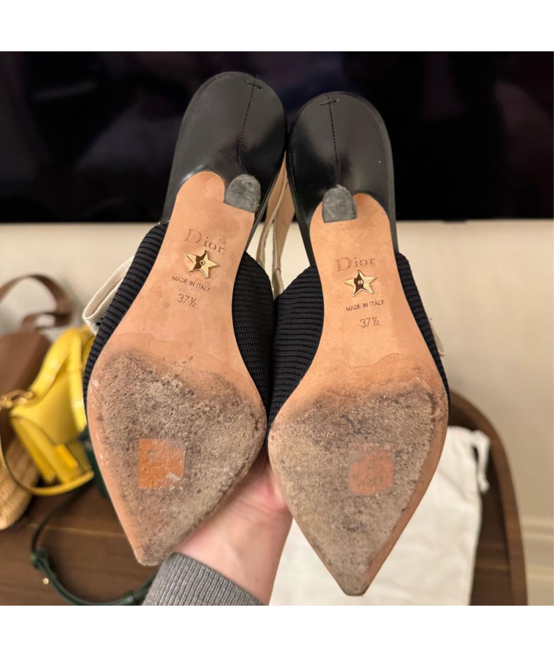 CHRISTIAN DIOR Черные текстильные лодочки на низком каблуке, фото 4