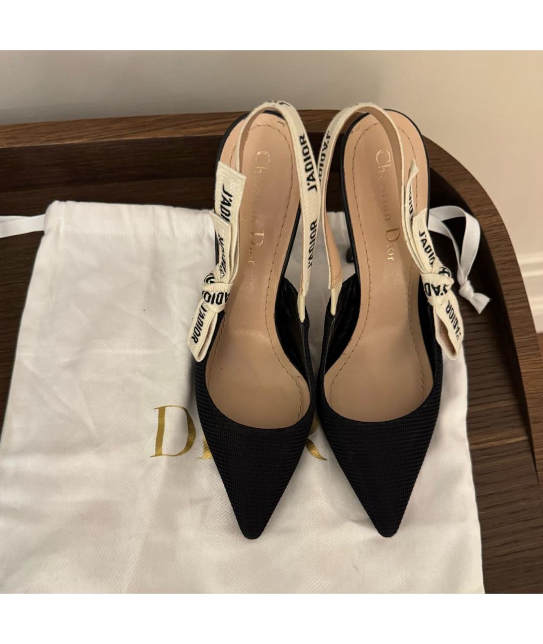 CHRISTIAN DIOR Черные текстильные лодочки на низком каблуке, фото 2