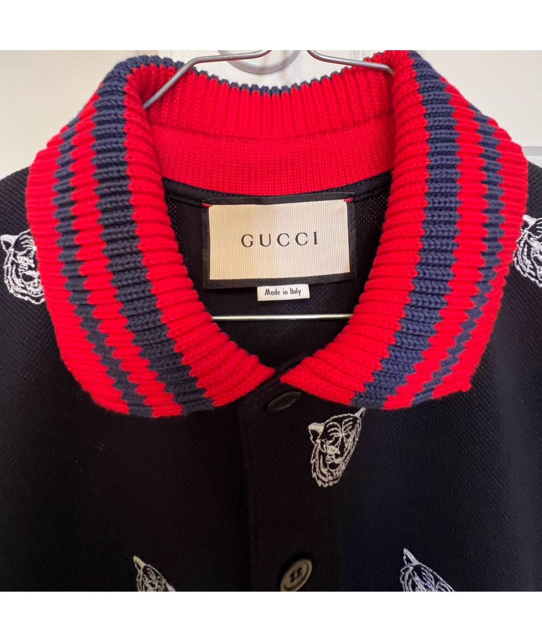 GUCCI Черное хлопко-эластановое поло с коротким рукавом, фото 3