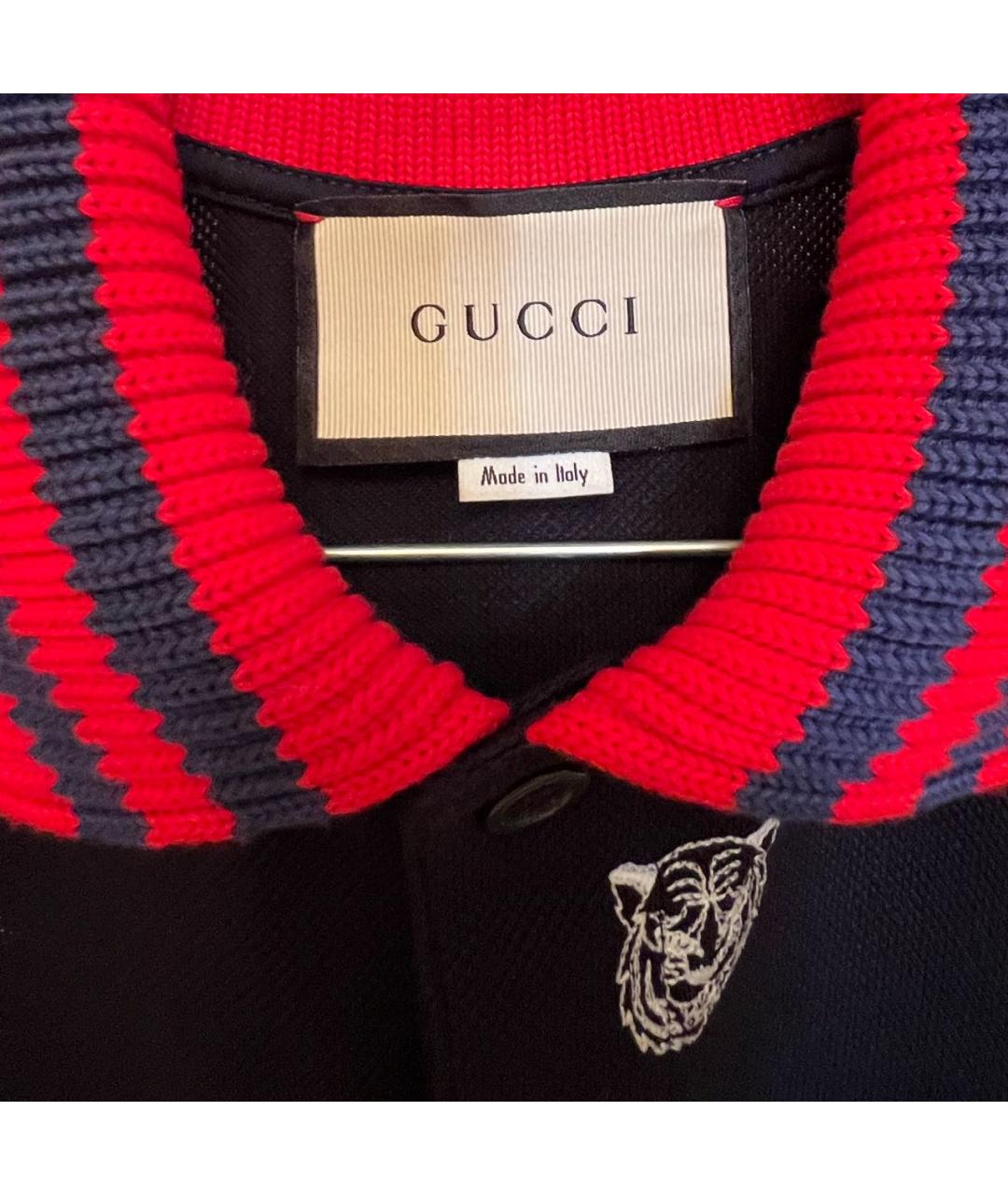 GUCCI Черное хлопко-эластановое поло с коротким рукавом, фото 5