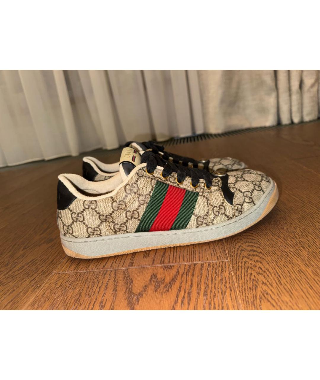 GUCCI Бежевые текстильные низкие кроссовки / кеды, фото 9