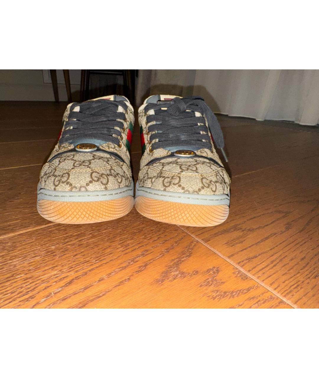 GUCCI Бежевые текстильные низкие кроссовки / кеды, фото 4