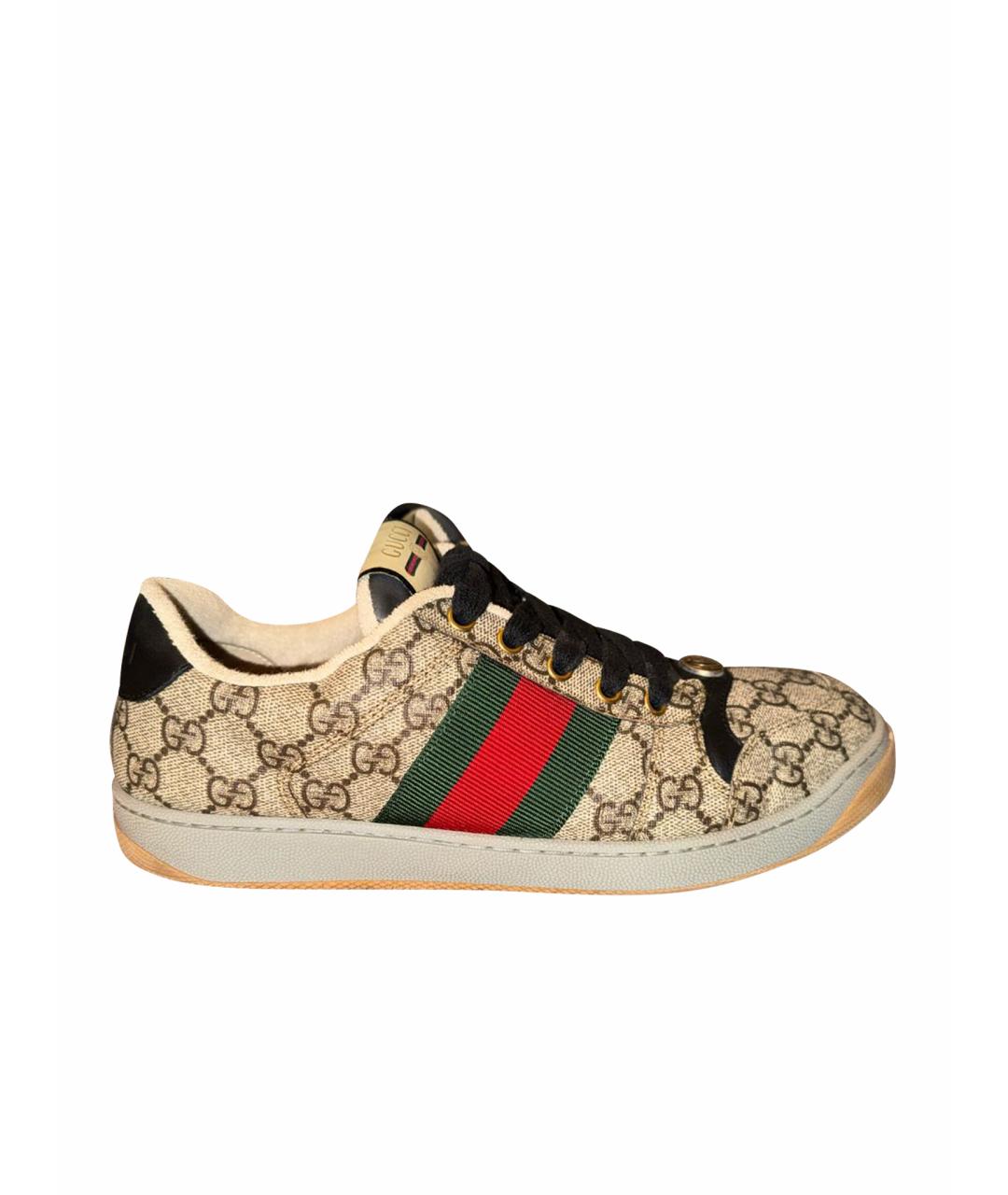 GUCCI Бежевые текстильные низкие кроссовки / кеды, фото 1