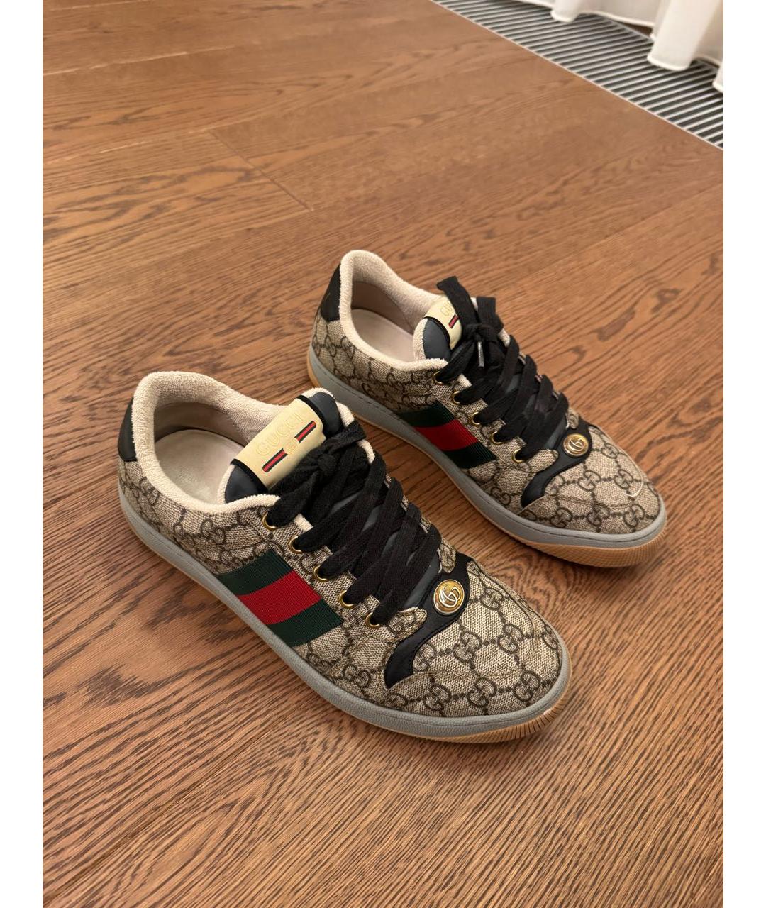 GUCCI Бежевые текстильные низкие кроссовки / кеды, фото 2