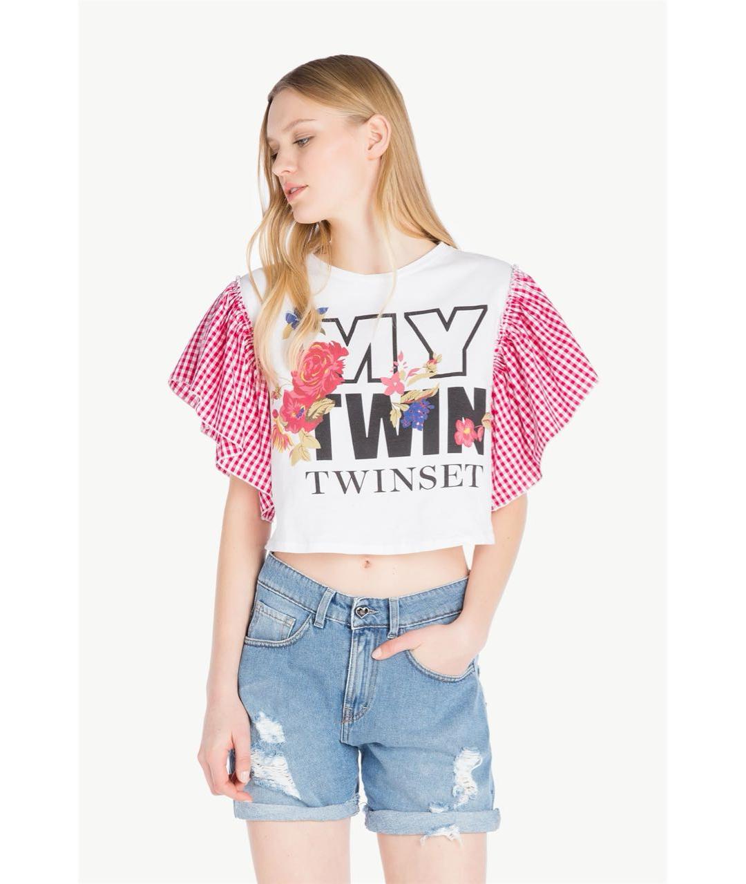 TWIN-SET Мульти хлопковая футболка, фото 5