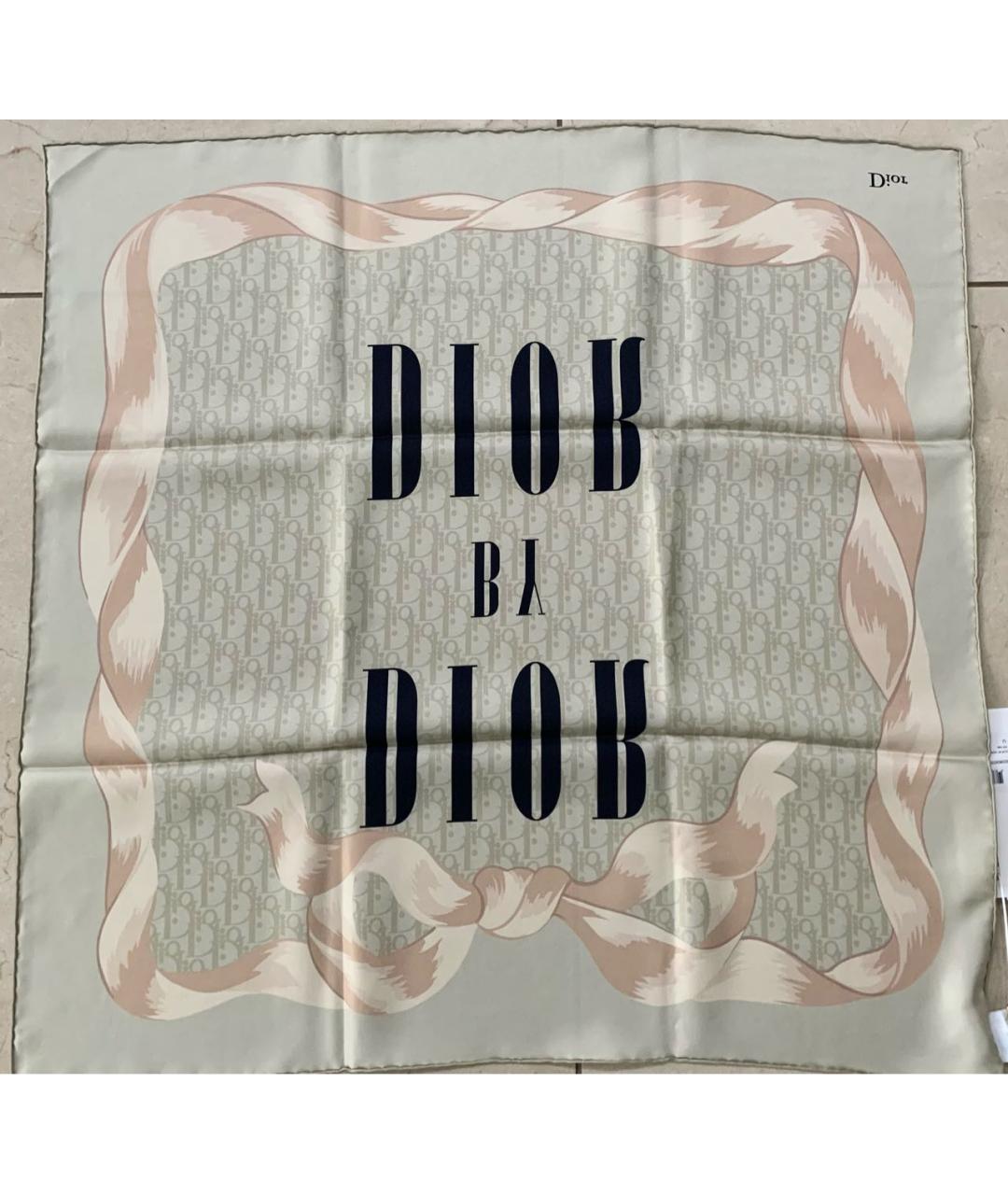CHRISTIAN DIOR Бежевый шелковый платок, фото 4