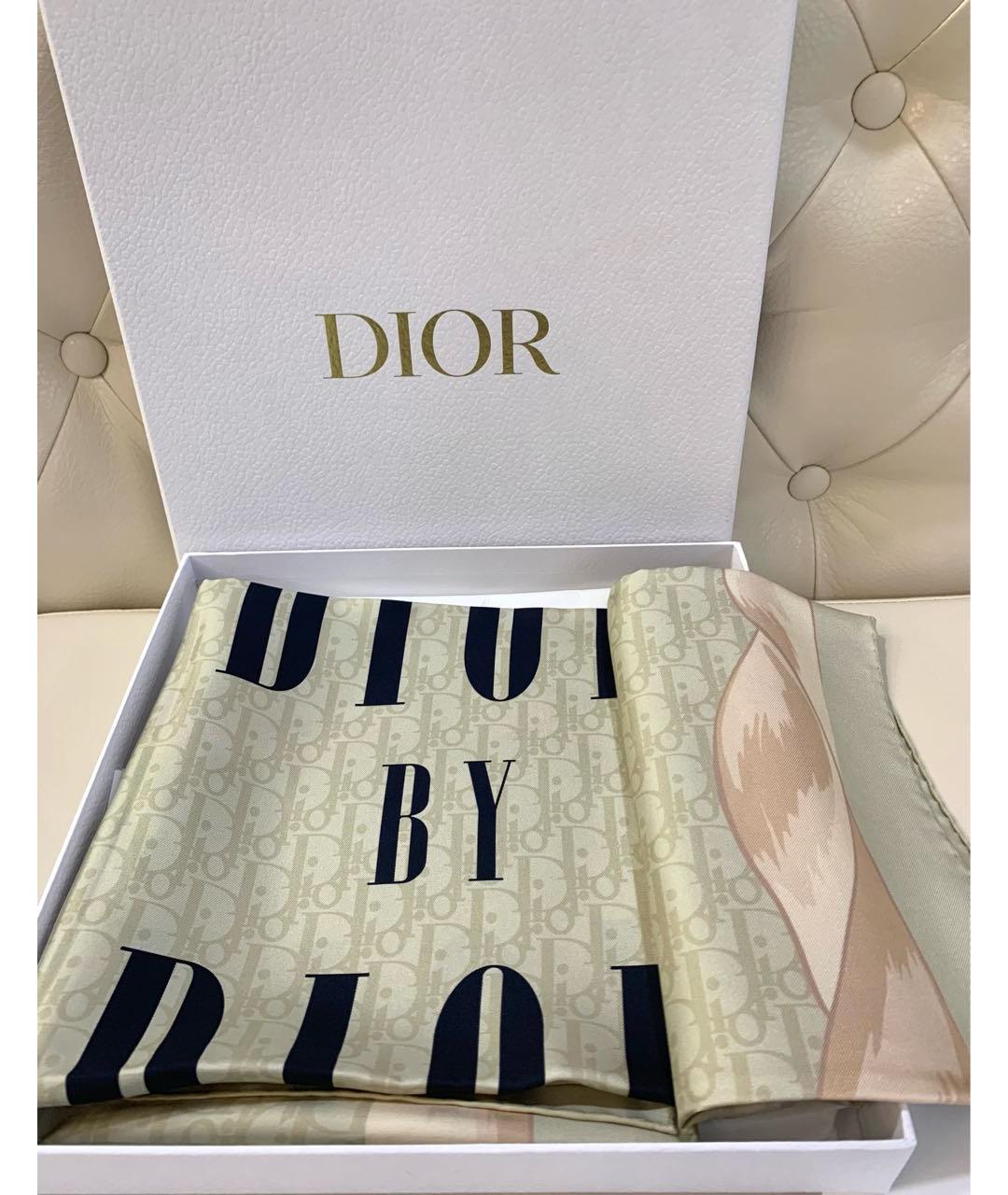 CHRISTIAN DIOR Бежевый шелковый платок, фото 3