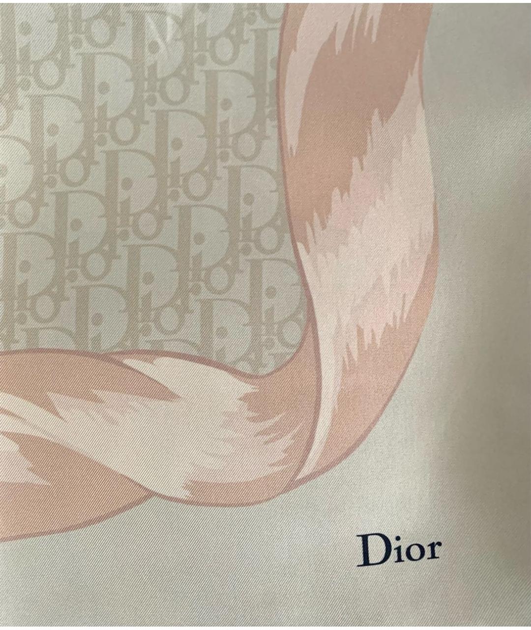 CHRISTIAN DIOR Бежевый шелковый платок, фото 5